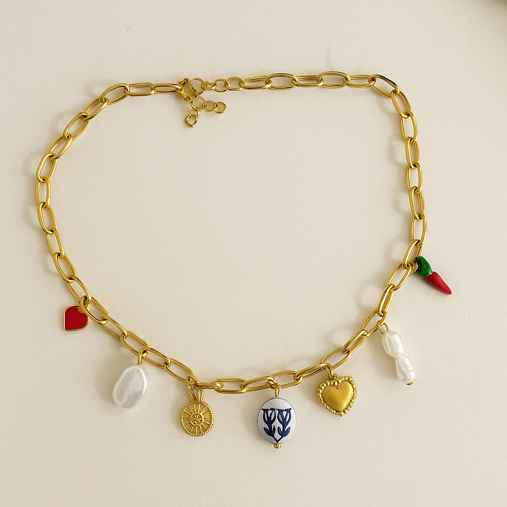 Blue ceramic charm necklace