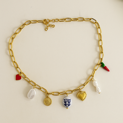 Blue ceramic charm necklace
