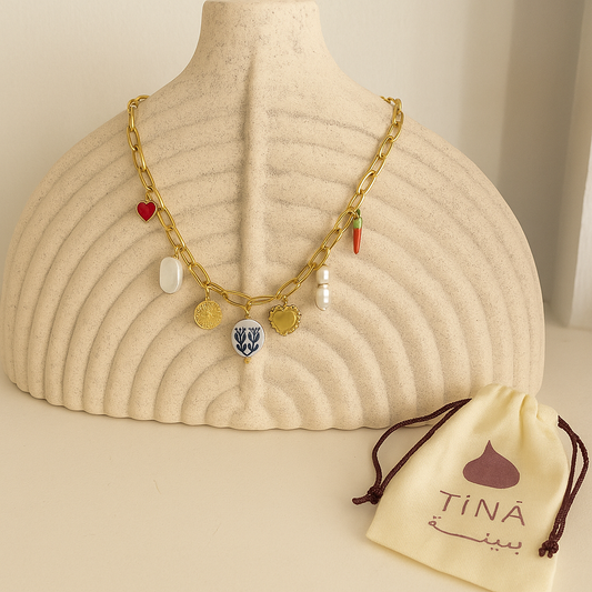 Blue ceramic charm necklace
